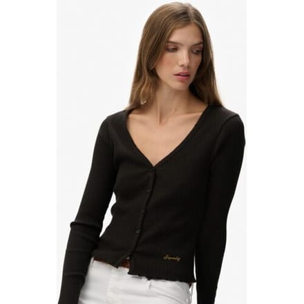 Superdry Essential Doorknoop Top met Lange Mouwen Black Grootte: 42