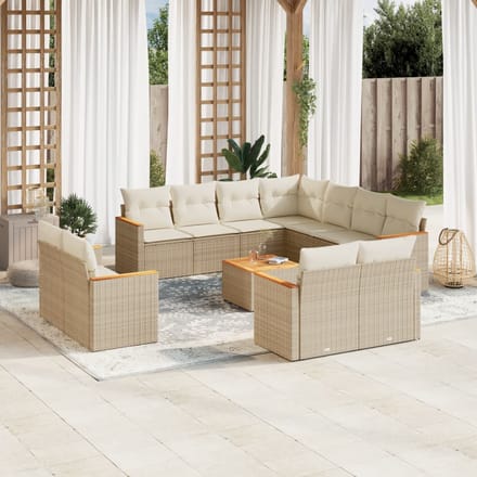 vidaXL - 12-delige - Loungeset - met - kussens - poly - rattan - beige