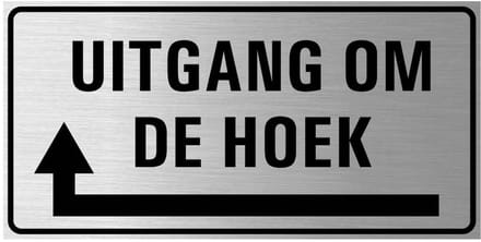 Uitgang om de hoek bord links, geborsteld aluminium 200 x 100 mm