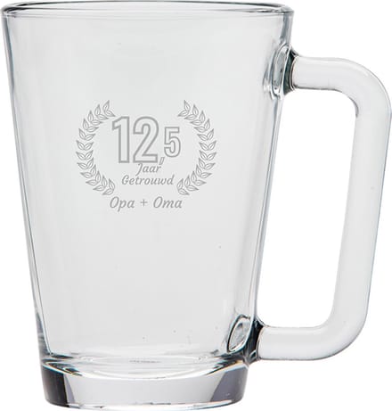 Gegraveerde theeglas 26cl Opa + Oma 12,5 jaar getrouwd