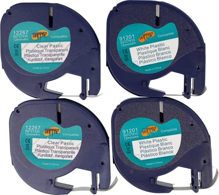 Dappaz - Dymo Compatible Label Tape 2x 91201 + 2x 12267 - Geschikt voor Dymo Letratag Labelprinter - 12 mm x 4 m - Label Printer