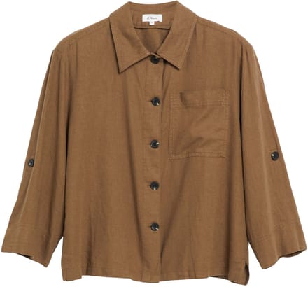 Vlotte blouse in gemengde lin met borstzak en 3/4 mouwen damesmerk s.Oliver