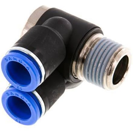 12mm x R1/2'' Double 90deg Elbow Messing/PA 66 Insteekfitting Buitendraad Draaibaar NBR