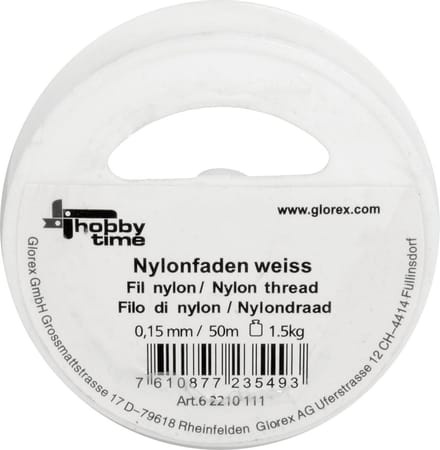 Glorex Hobby - Nylon hobby draad - dun - wit - 0,15 mm x 50 meter - knutselen