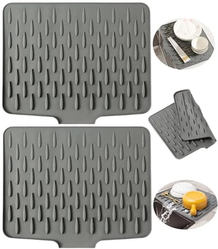 Afdruipmat Servies - Keukenmat - Keuken Organiseren - Effectieve Waterafvoer - 2 stuks 39.5x32cm - Grijs