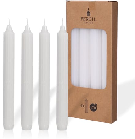 Comforder Potloodkaarsen Wit - Set van 4 Dinerkaarsen 20cm - 4 x 7 Branduren