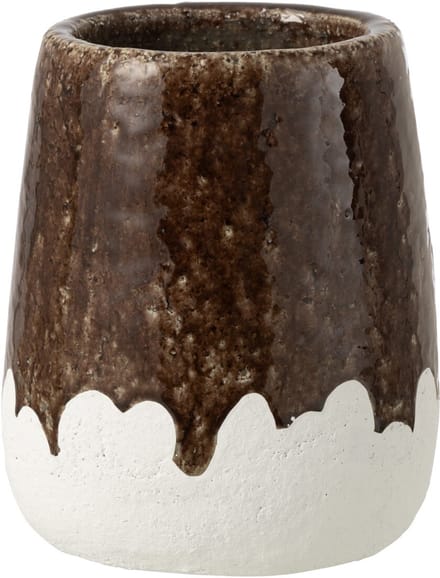 J-Line bloempot 2 Delig - keramiek - wit/bruin - large