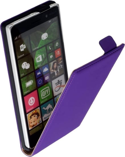 Lelycase Premium Lederen Flip Case Cover Hoesje Nokia Lumia 830 Paars