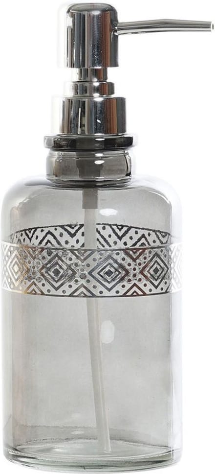 Items Zeeppompje/zeepdispenser - grijs - transparant - glas - 400 ml - navulbaar - keuken/badkamer
