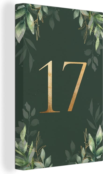 Canvas Schilderij Nummer 17 - Bladeren - Planten - Botanisch - Goud - 40x60 cm - Wanddecoratie