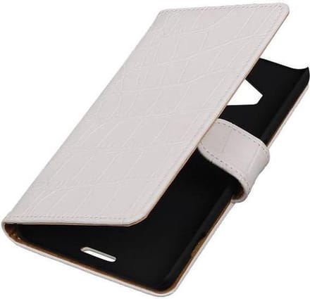 Croco Bookstyle Wallet Case Hoesjes Geschikt voor Microsoft Lumia 950 XL Wit