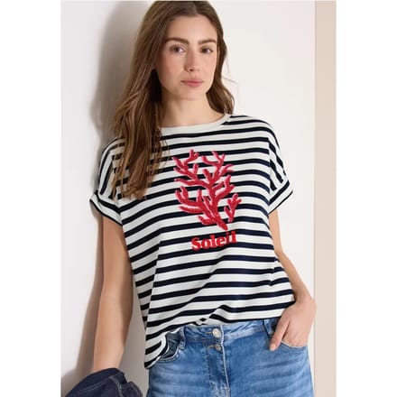 Sweater met korte mouwen en brede strepen
