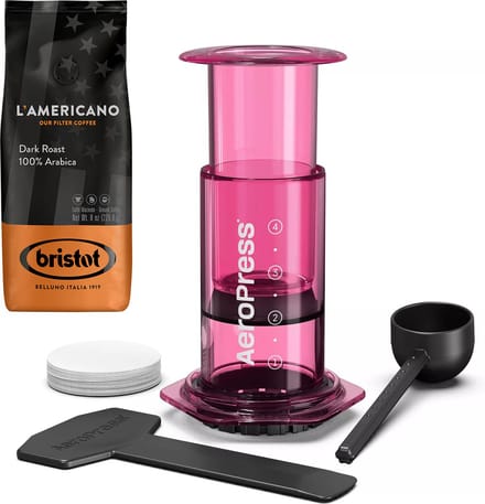 AeroPress Clear Pink Coffee Maker + Bristot l'Americano koffie