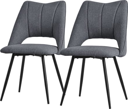 ML-Design eetkamerstoelen set van 2 grijs polyester zitting met zwarte metalen poten keukenstoelen met rugleuning woonkamerstoelen gestoffeerde stoelen voor eetkamer keuken kantoor armstoelen