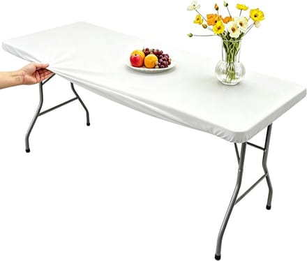 Tafelhoes met rand - Tafelbeschermer - Buitenfeesten decoreren - Efficiënt elastisch ontwerp - 243x76 cm - Wit