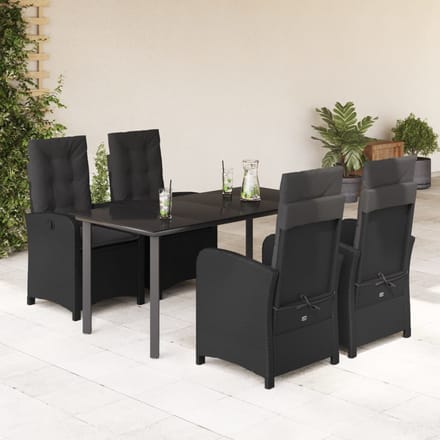 vidaXL - 5-delige - Tuinset - met - kussens - poly - rattan - zwart