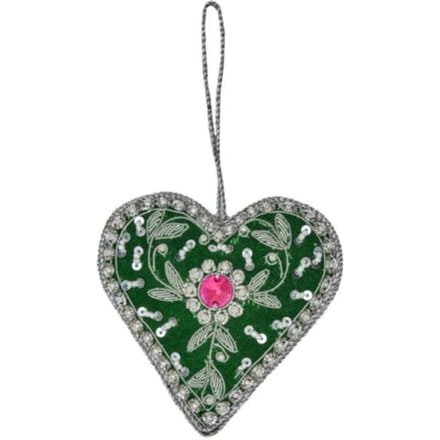 Rice kerst stoffen ornament met kralen heart, groen
