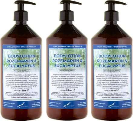Bodylotion Rozemarijn & Eucalyptus 1 Liter - met gratis pomp - set van 3 stuks