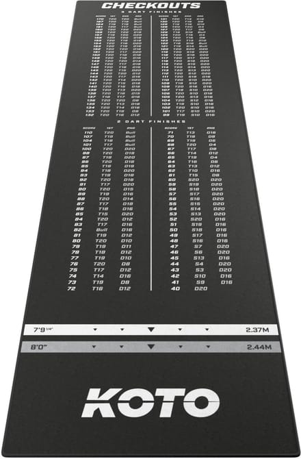 KOTO - Carpet Checkout Dartmat - Zwart -285 x 80 cm - Score Indicator - Antislip