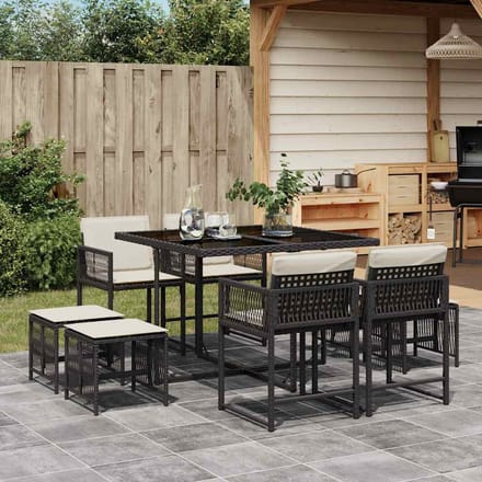 vidaXL - 9-delige - Tuinset - poly - rattan - zwart