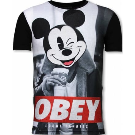 Local Fanatic Obey mouse digital rhinestone t-shirt