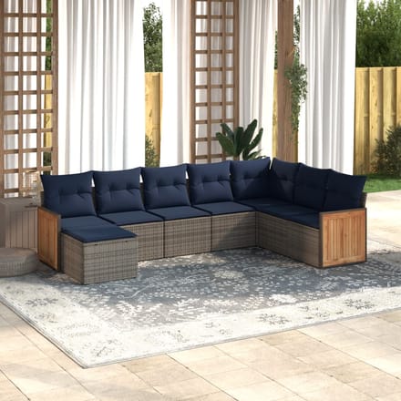 vidaXL - 8-delige - tuinbankset - met - kussens, - grijs - polyrotan