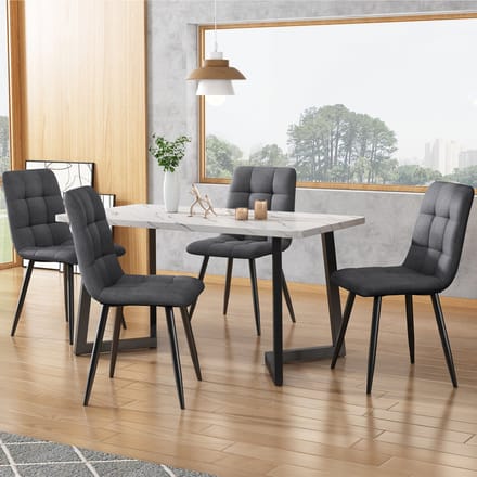 REDOM - Eetkamerstoelen 4-delige Set - Ergonomisch en Gestoffeerd - Modern - Linnen en Metaal - Grijs - 44 × 41 × 86 cm