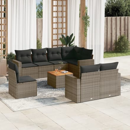 vidaXL - 9-delige - Loungeset - met - kussens - poly - rattan - grijs