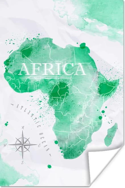 Poster Afrika - Wereldkaart - Waterverf - 20x30 cm