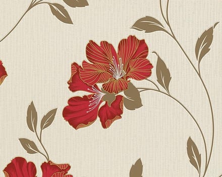 BLOEMEN BEHANG - Beige Rood Goud Brons Metallic - AS Creation Atlanta