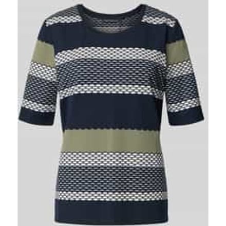 T-shirt met geribde ronde hals