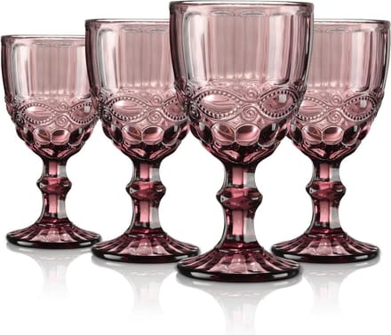 Purple Vintage Embossed Coloured Red Wine Glasses - Set of 4
