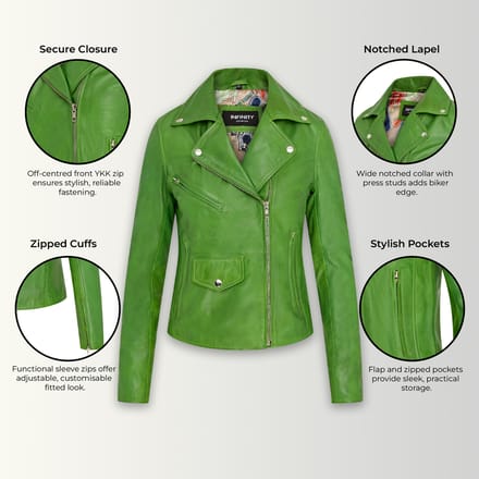 Dames Apple Green Classic Brando Biker leren jack - Broome