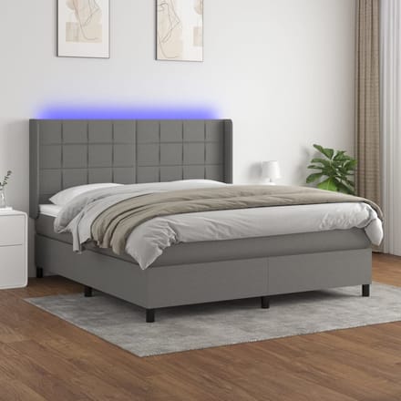 vidaXL - Boxspring - met - matras - en - LED - stof - donkergrijs - 180x200 - cm