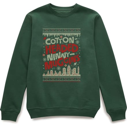 Elf Cotton-Headed-Ninny-Muggins Knit Christmas Jumper - Forest Green - S