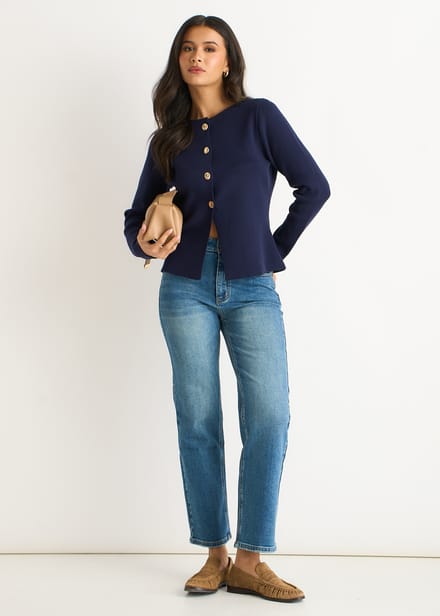 Marineblauw-gouden geribbeld gebreid vest