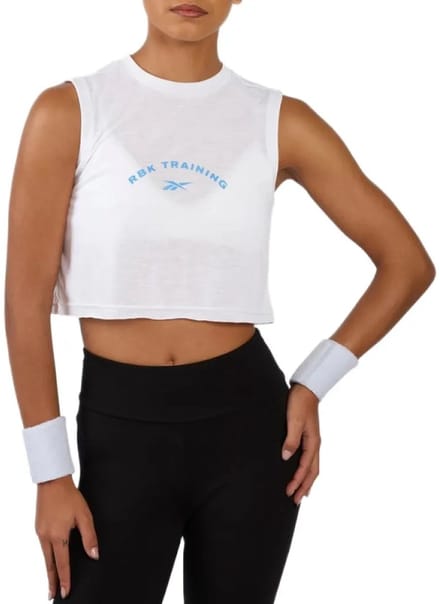 Reebok Lux Cropped Graphic Mouwloos T-shirt Wit M Vrouw