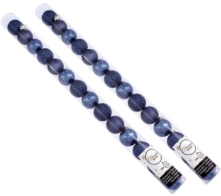 Decoris Mini kerstballen - 28x st - donkerblauw - D3 cm - kunststof - kerstversiering