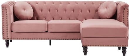 Vente-unique Omkeerbare hoekbank van oud roze velours TURNER