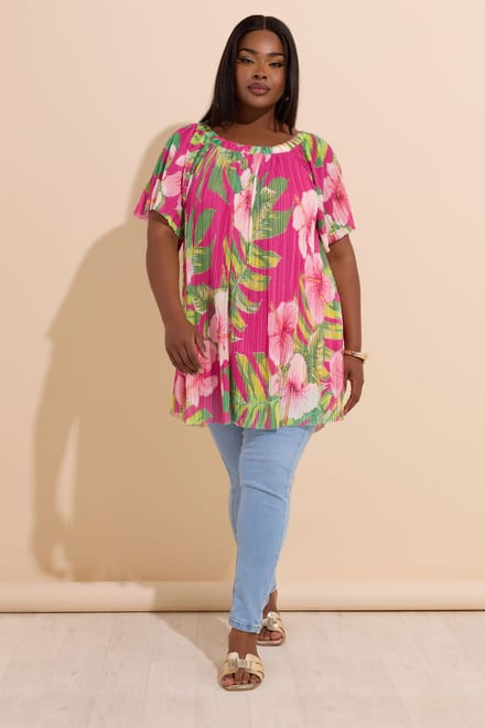 Yours Roze Gebloemde Geplooide Top Van Mesh Size 44