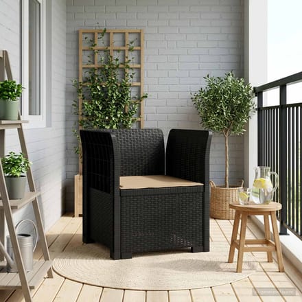 vidaXL - Eén-zits - Fauteuil - met - Kussen - Rieten - Look - PP - Antraciet