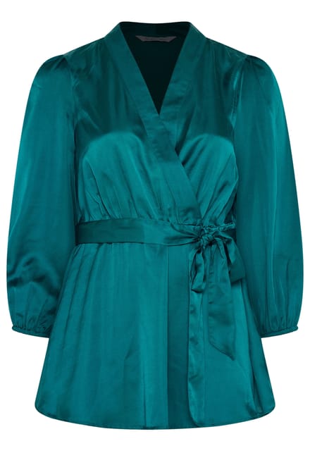 Yours London Groenblauwe Satijnen Overslagblouse Size 42