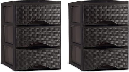 Plasticforte thuis kantoor organizer ladeblok - 2x - 3 lades - 26 x 37 x 37 cm - donkerbruin