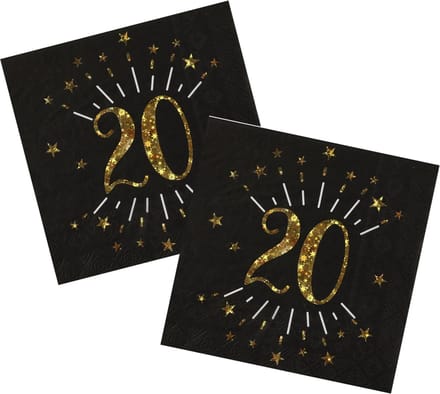 Verjaardag feest servetten leeftijd - 20x - 20 jaar - goud - 33 x 33 cm