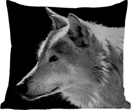 Tuinkussen - Wilde dieren - Wolf - Zwart - Wit - 40x40 cm - Weerbestendig