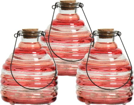 Decoris wespenvanger/wespenval hengsel - 3x - glas - rood - D13 x H17 cm