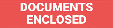 Documents enclosed sticker, oranje wit 200 x 50 mm