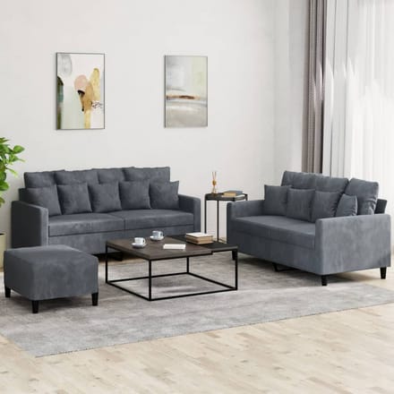vidaXL - 3-delige - Loungeset - met - kussens - fluweel - donkergrijs