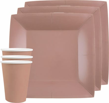 Santex feest/verjaardag servies set - 20x bordjes en bekertjes - rose goud - karton