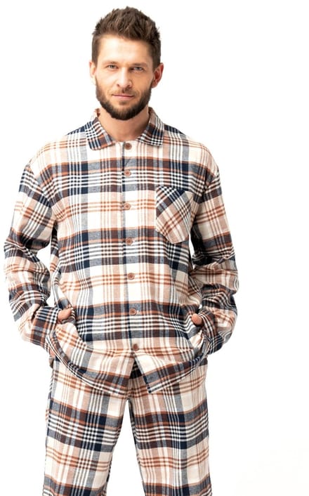 Key Flanellen Heren Pyjama Flanel Beige/Bruin MNS 443 L